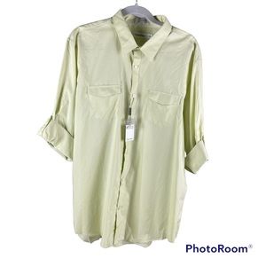 Calvin Klein 100% Cotton Pale Lime Green Button Up Blouse Woman’s Size XL